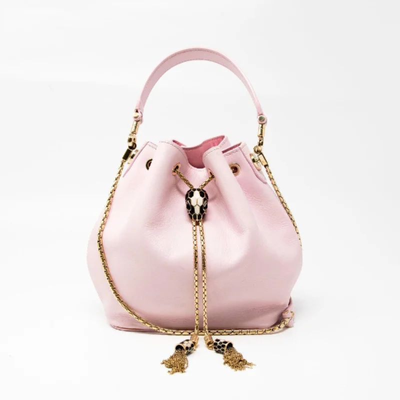 Tote Bags for Business Trips-Bvlgari Pink Serpenti Forever Bucket Bag