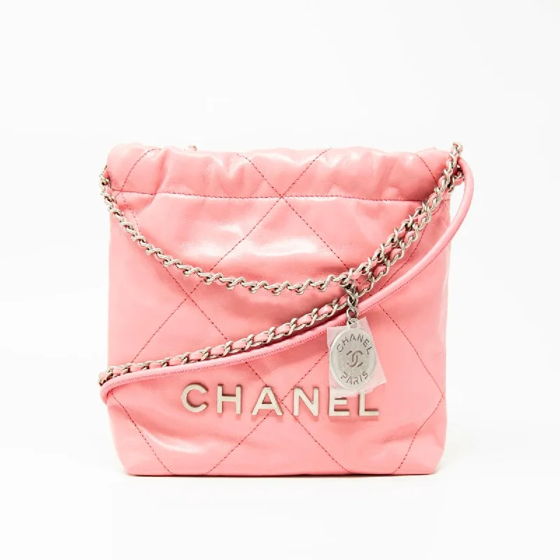 Wooden-Handle Tote Bags for Natural Touch-Chanel Pink Mini 22 Hobo