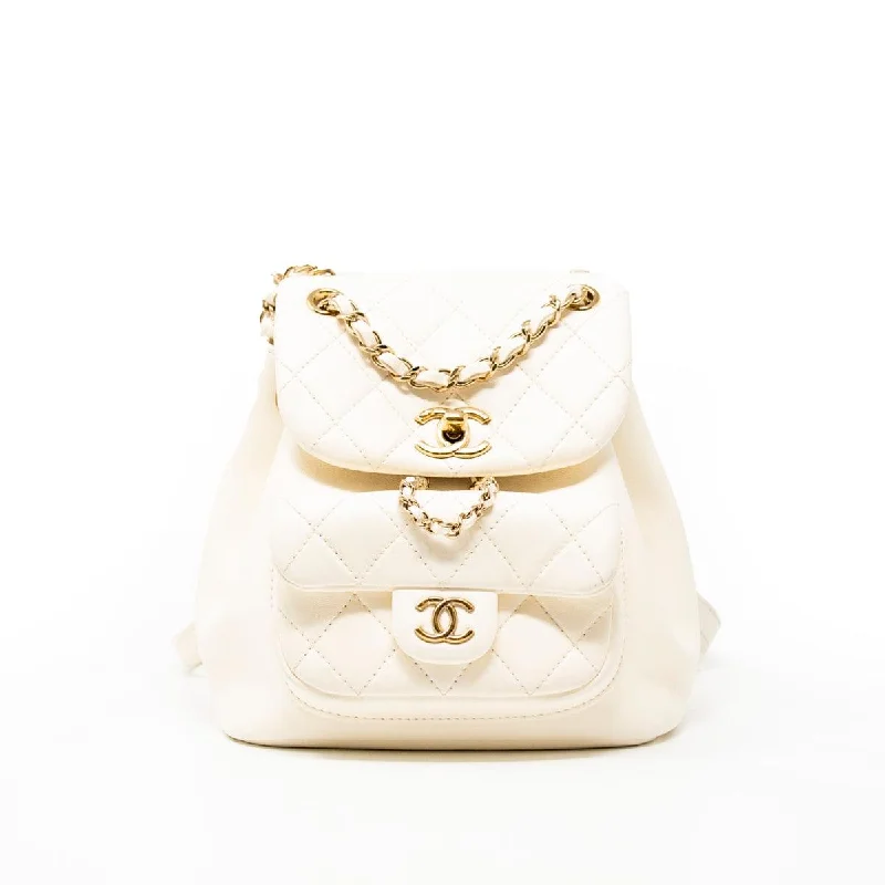 Tote Bags for Photographers-Chanel White Lambskin Duma Backpack