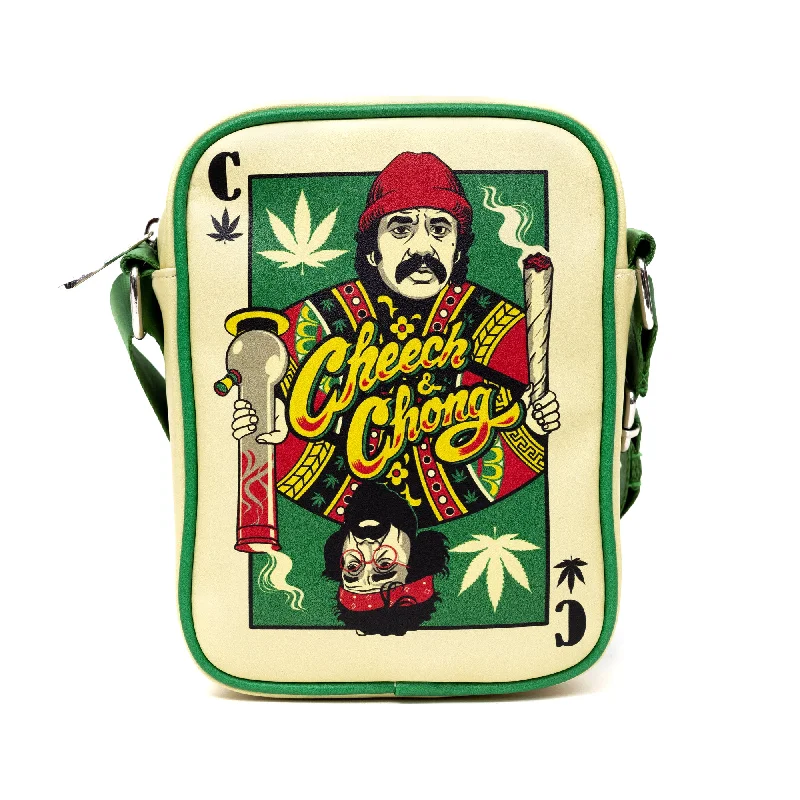 Platinum-Strap Backpack for Prestigious-Cheech & Chong Vegan Leather Cross Body Backpack for Men and Women with Adjustable Strap, C of Weeds Playing Card Replica, Green