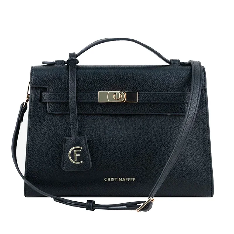 Canvas Tote Bags for School Days-CRISTINAEFFE Black Artificial Leather Crossbody Bag