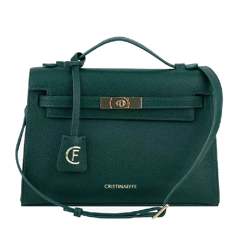 Compact Tote Bags for Essentials Only-CRISTINAEFFE Green Artificial Leather Crossbody Bag