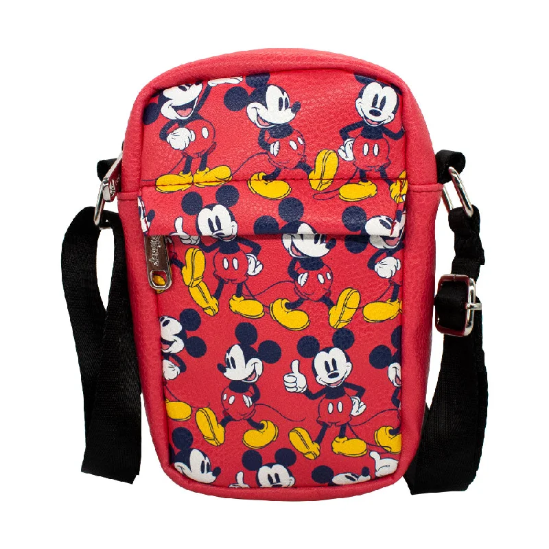 Cartoon Tote Bags for Fun Element-Crossbody Wallet - Mickey Mouse Standing Poses Scattered Red