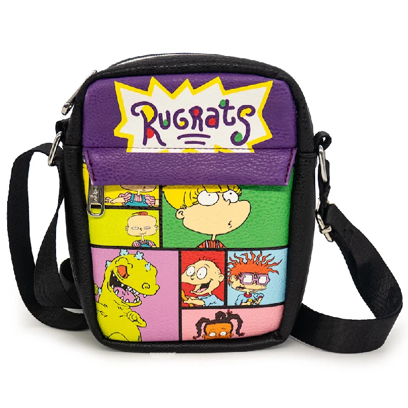 Leather-Strap Tote Bags for Durable-Crossbody Wallet - Rugrats 7-Character Pose Blocks Black