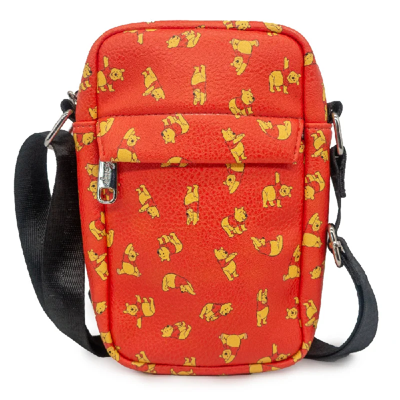 Plastic-Handle Tote Bags for Waterproof-Crossbody Wallet - Winnie the Pooh Stretch Poses Scattered Red