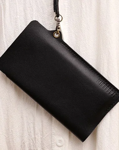 Shoulder bags with contrasting leather and fabric combinations for a chic look -Cute Black LEATHER Phone Case WOMEN Phone BAG with Neck Strap Slim Phone Shoulder Purse FOR WOMEN