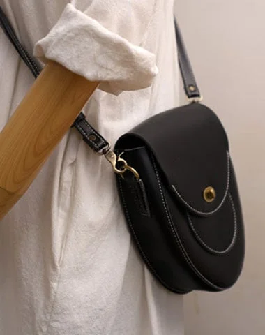 Stylish shoulder bags for everyday use in vibrant, eye-catching colors -Cute Black LEATHER Saddle Side Bag WOMEN SHOULDER BAG Crossbody Saddle Purse FOR WOMEN