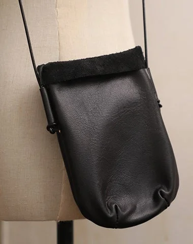 Elegant shoulder bags with chain detailing for an upscale, luxury vibe -Cute Black LEATHER Side Bag Phone WOMEN SHOULDER BAG Slim Phone Crossbody Pouch FOR WOMEN