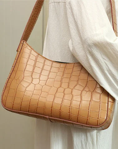 Compact shoulder bags for quick outings with essential storage space -Cute LEATHER Side Bag Camel WOMEN SHOULDER BAG Crocodile Pattern Handbag Purse FOR WOMEN