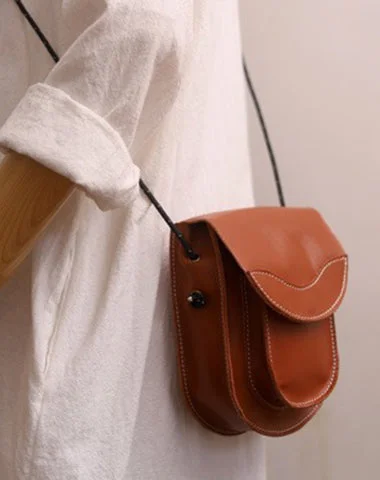 Designer shoulder bags with oversized buckles for a statement-making appearance -Cute LEATHER Saddle Side Bag WOMEN Brown SHOULDER BAG Small Crossbody Purse FOR WOMEN