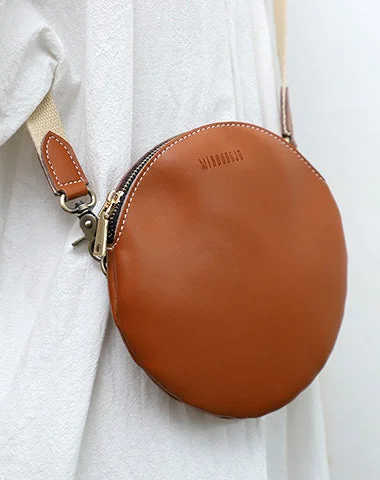 Spacious shoulder bags for work with compartments for laptops and documents -Cute Round LEATHER Small Side Bag Brown WOMEN Circle SHOULDER BAG Small Crossbody Purse FOR WOMEN