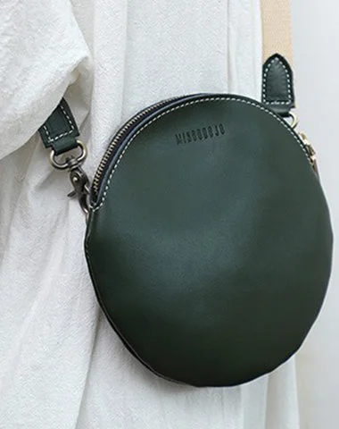 Casual shoulder bags with large compartments for gym and workout essentials -Cute Round LEATHER Small Side Bag Green WOMEN Circle SHOULDER BAG Small Crossbody Purse FOR WOMEN