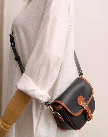 Stylish shoulder bags with magnetic closures for easy access and convenience -Cute Saddle Black LEATHER Side Bag White WOMEN Contrast Color Saddle SHOULDER BAG Small Crossbody Purse FOR WOMEN