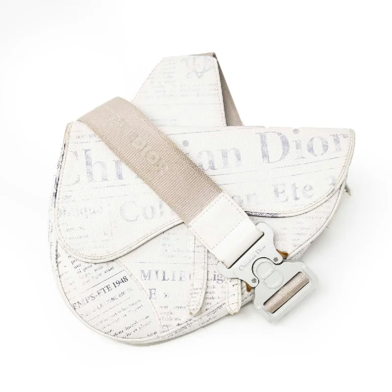 Zip-Top Tote Bags for Secure Storage-Dior White Newspaper Print Saddle Bag