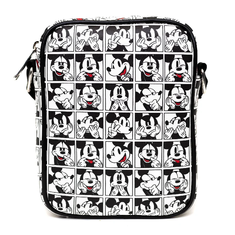 Vegan Tote Bags for Cruelty-Free Option-Disney Bag, Cross Body, Disney Mickey Mouse Expression Blocks White Black, Vegan Leather