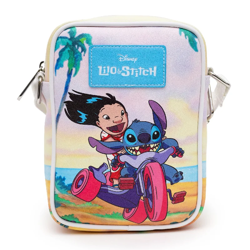 RFID-Blocking Tote Bags for Privacy-Disney Bag, Cross Body, Lilo and Stitch Riding and Beach Poses, Vegan Leather