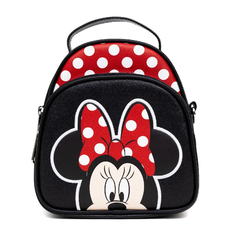 Leather Tote Bags for Work Style-Disney Bag, Cross Body, Minnie Mouse Face and Bow Close Up with Autograph Polk Dot, Vegan Leather