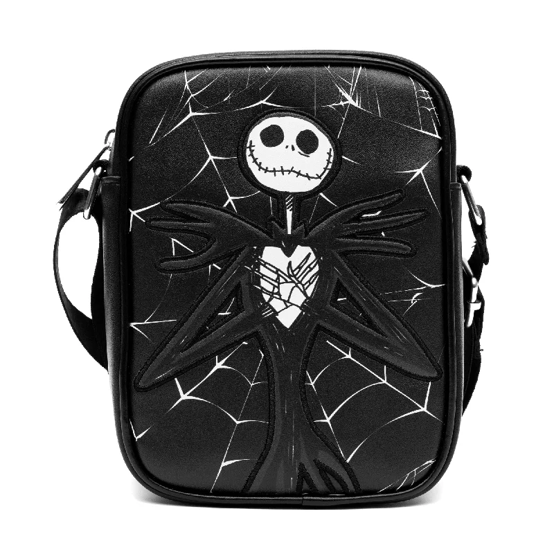 Drawstring Backpack for Quick Open-Disney Vegan Leather Cross Body Backpack for Men and Women with Adjustable Strap, Nightmare Before Christmas Jack Corpse Pose Applique, Black