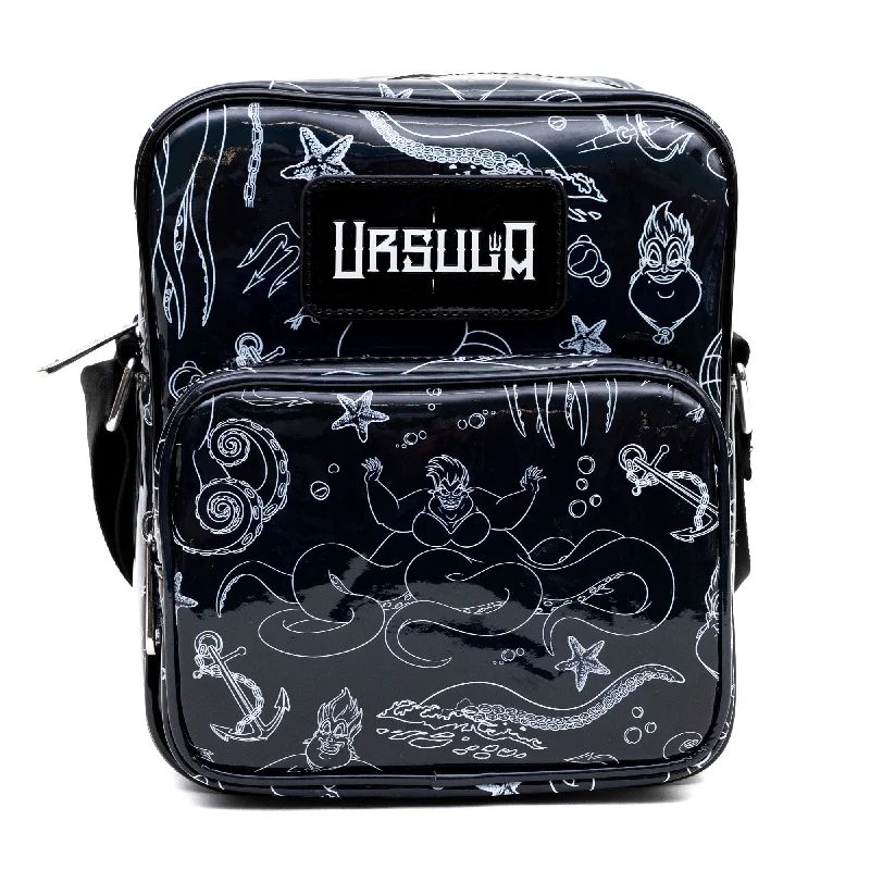 Insulated Backpack for Food Carry-Disney Vegan Leather Cross Body Backpack with Adjustable Strap, The Little Mermaid Villain Ursula Poses Holographic Black/White