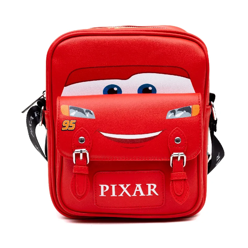 Single-Handle Tote Bags for Compact Carry-Disney Vegan Leather Crossbody Bag with Front Pocket, Cars Lightning McQueen Car Body Paint Scheme Red, 7.5" x 9"