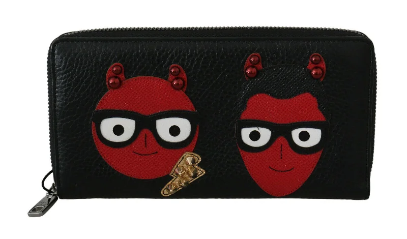 Unstructured Tote Bags for Relaxed Vibe-Dolce & Gabbana Chic Black and Red Leather Continental Wallet