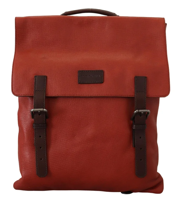 Leather Backpack for Stylish Look-Dolce & Gabbana Elegant Calfskin Leather Backpack in Orange