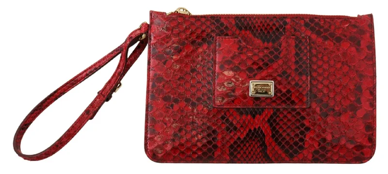 Organizer Tote Bags for Neat Arrangement-Dolce & Gabbana Elegant Red Leather Ayers Snake Clutch