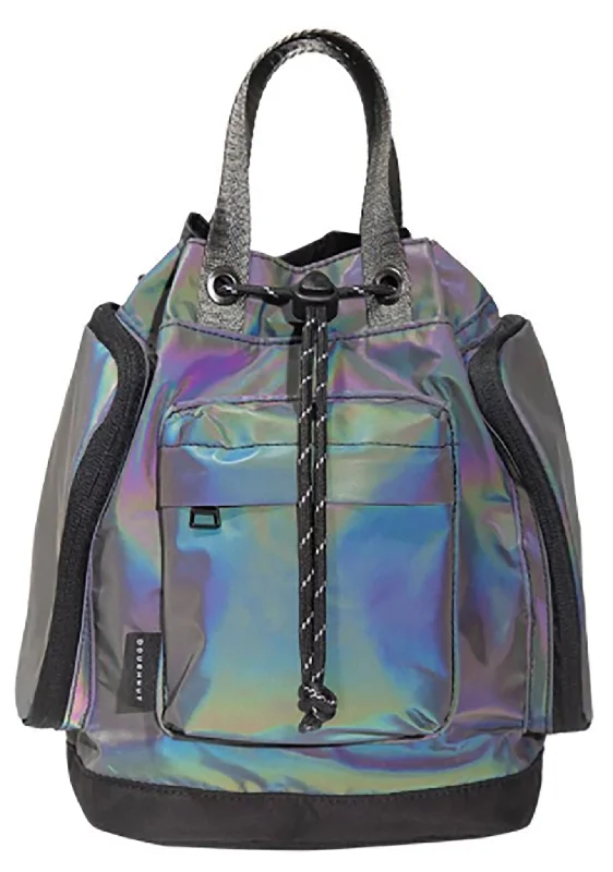 Leather-Strap Backpack for Durable-Limelight Series Pyramid Tiny Convertible Mini Backpack in Dark Rainbow