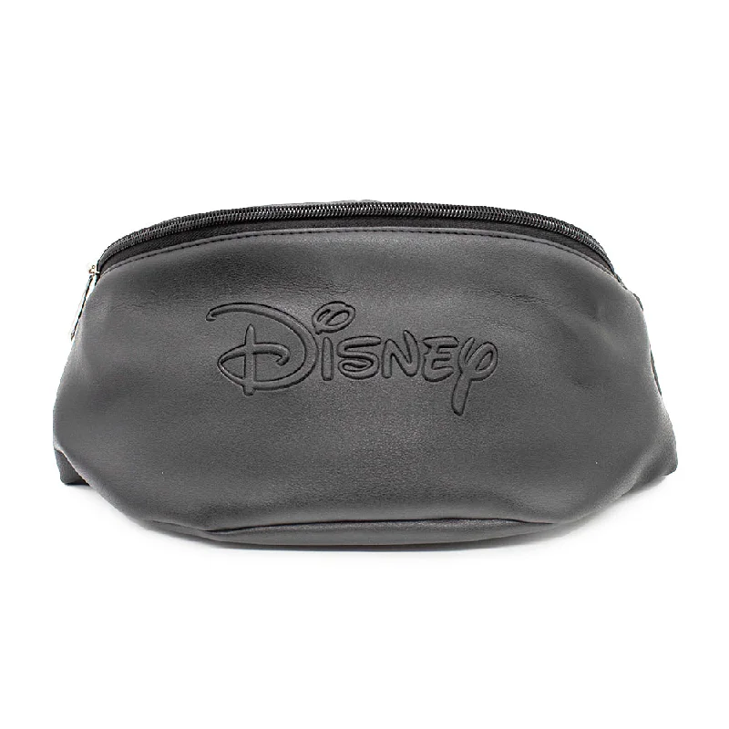 Buckle Closure Tote Bags for Firm Hold-Fanny Pack - Embossed Black PU - DISNEY Signature Text Centered