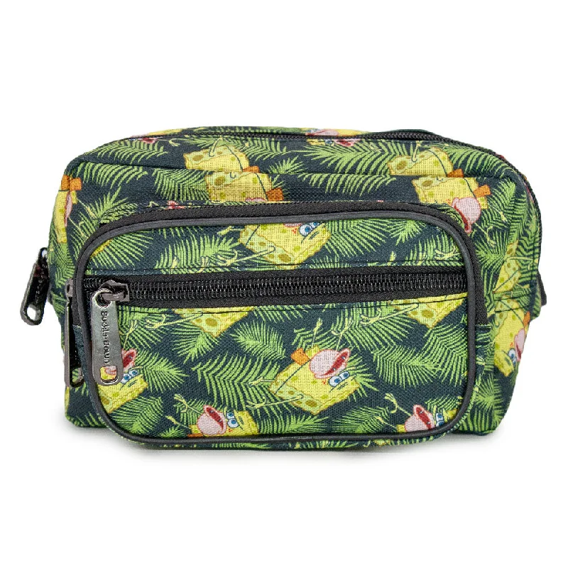 Matte-Finish Tote Bags for Subtle Look-Fanny Pack - Primitive SpongeBob Pose Palm Leaves Black Green