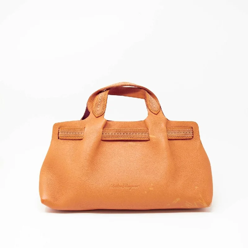 Rope-Handle Tote Bags for Rustic Look-Ferragamo Orange Vintage Bag