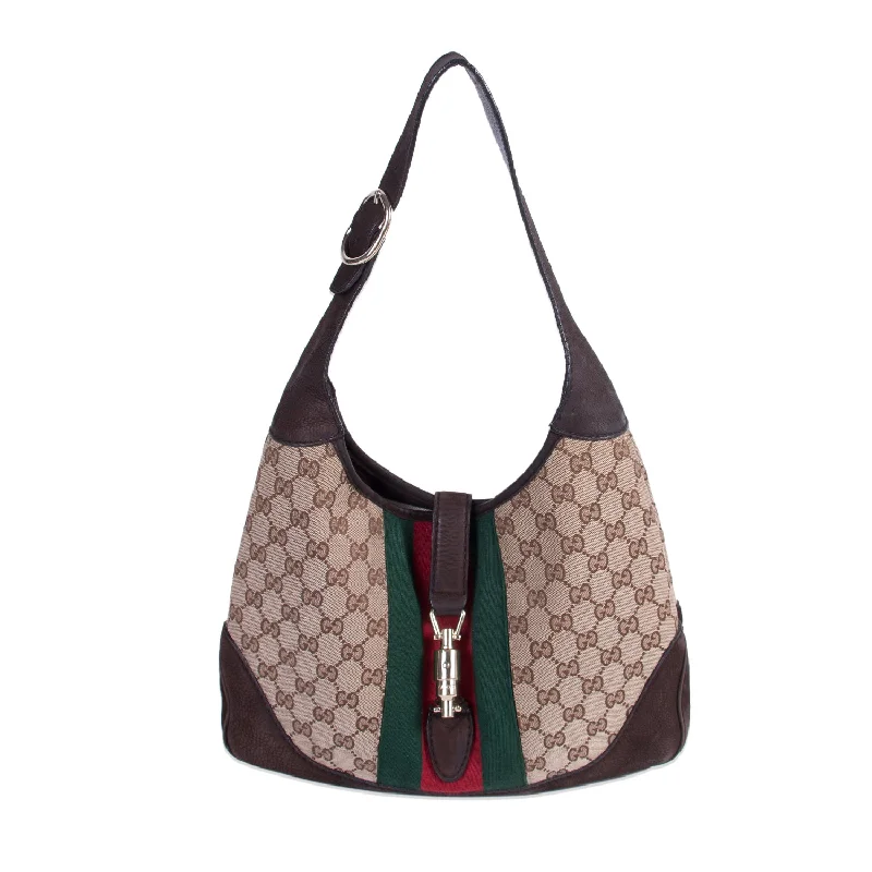 Casual shoulder bags for women with a sporty vibe and practical features -Gucci Jackie Web Stripe Canvas Suede Shoulder Bag