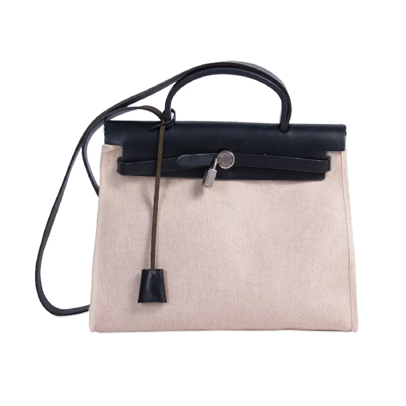 Customizable shoulder bags with detachable pouches for extra organization -Hermès Herbag PM Toile Beige Black