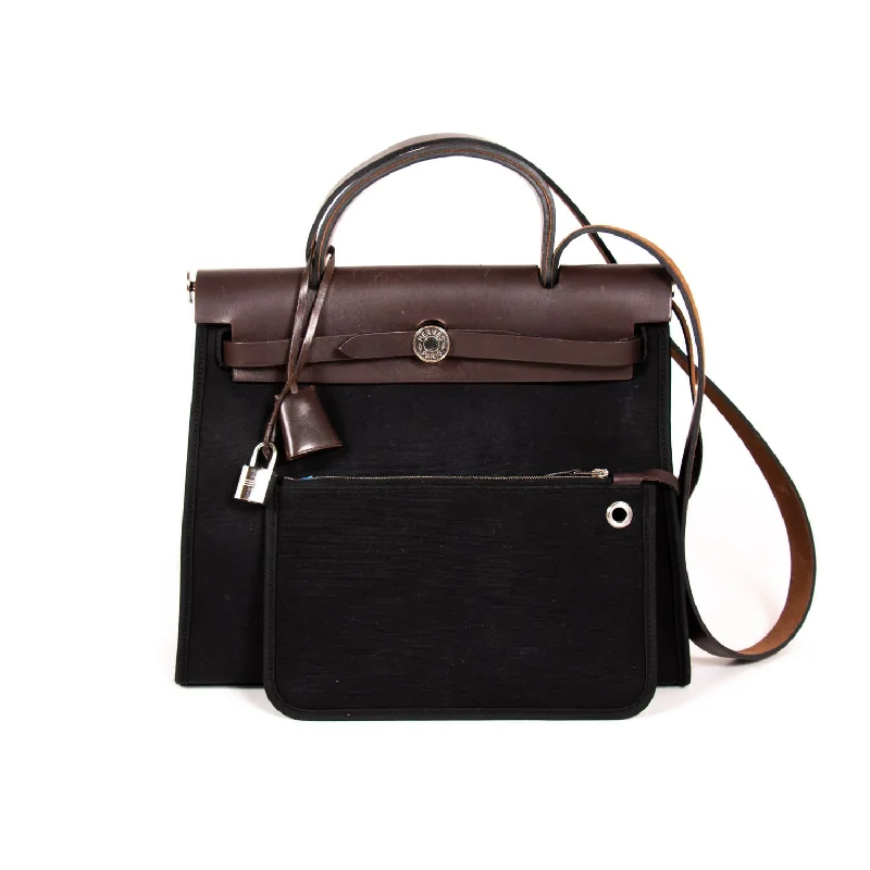 Soft leather shoulder bags for women with simple, understated designs -Hermès Herbag Zip 31 Brown Black