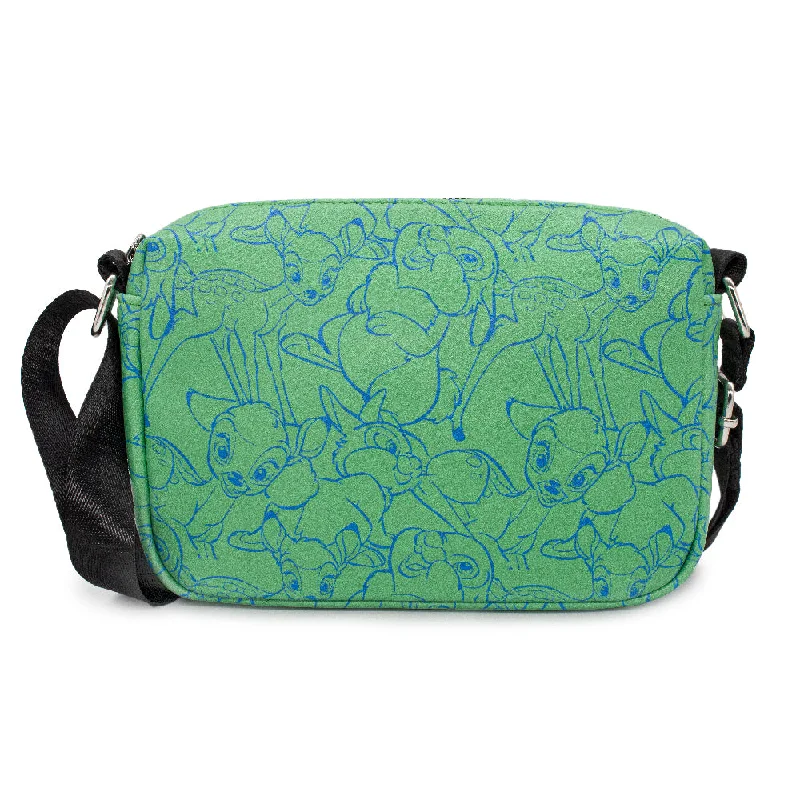 Woven Tote Bags for Intricate Design-Horizontal Crossbody Wallet - Bambi and Thumper Outline Poses Stacked Green Blue