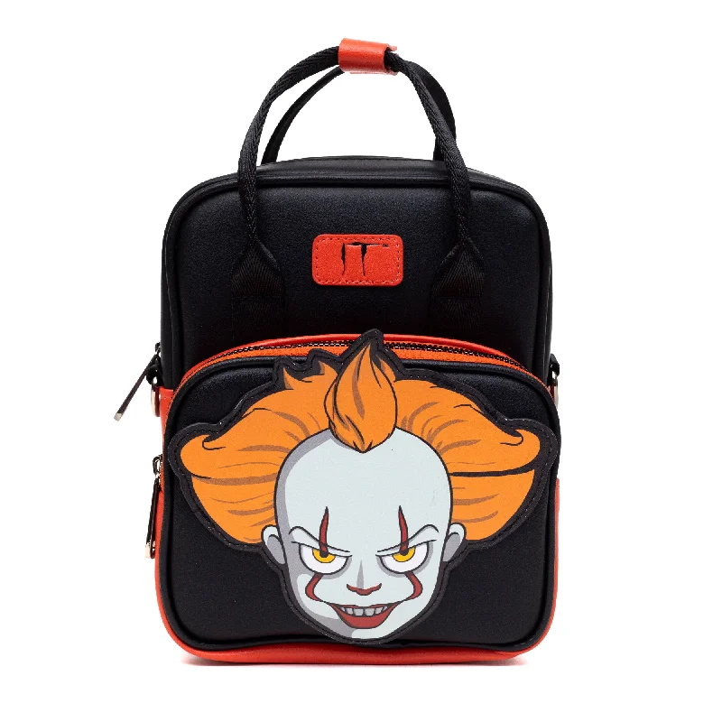 Plastic-Strap Backpack for Waterproof-Horror Movies Vegan Leather Cross Body Backpack for Men and Women with Adjustable Strap, It Pennywise Smiling Face Applique