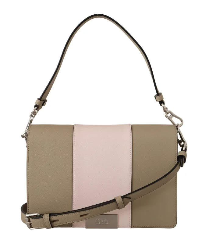 Leather-Trim Tote Bags for Detailed Look-Karl Lagerfeld Chic Sage Shoulder Bag with Dual Straps