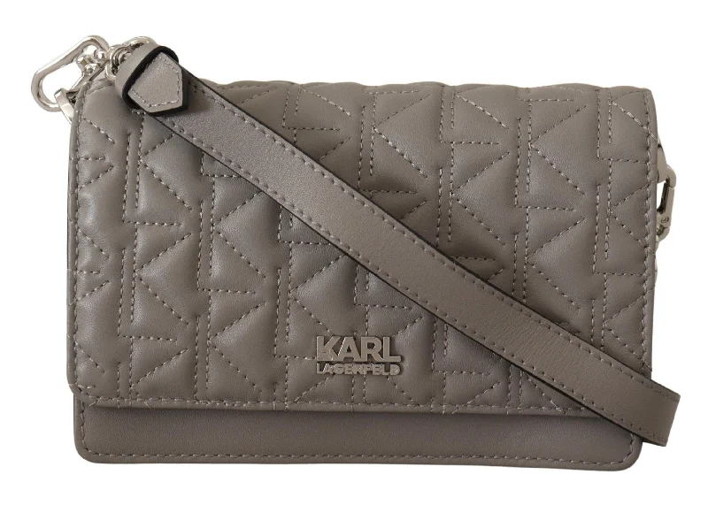 Organizer Tote Bags for Neat Arrangement-Karl Lagerfeld Elegant Grey Leather Crossbody Bag