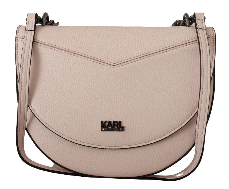 Buckle Closure Tote Bags for Firm Hold-Karl Lagerfeld Elegant Mauve Light Pink Leather Shoulder Bag