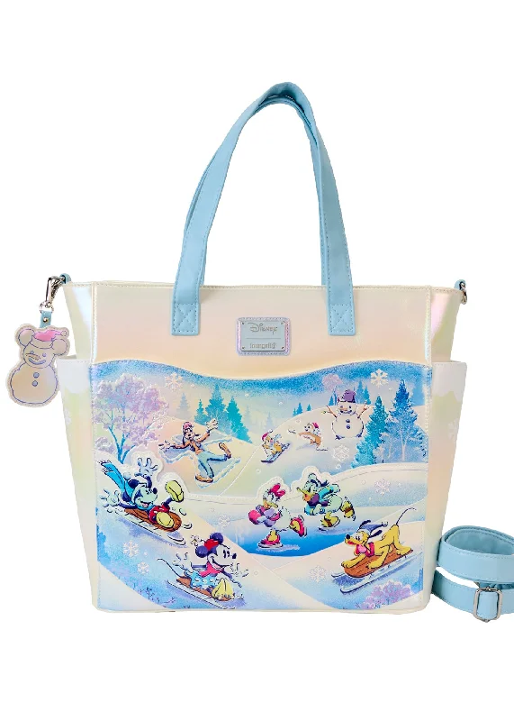 Neutral-Handle Tote Bags for Versatile Use-Disney Mickey & Friends Winter Wonderland Convertible Tote Bag