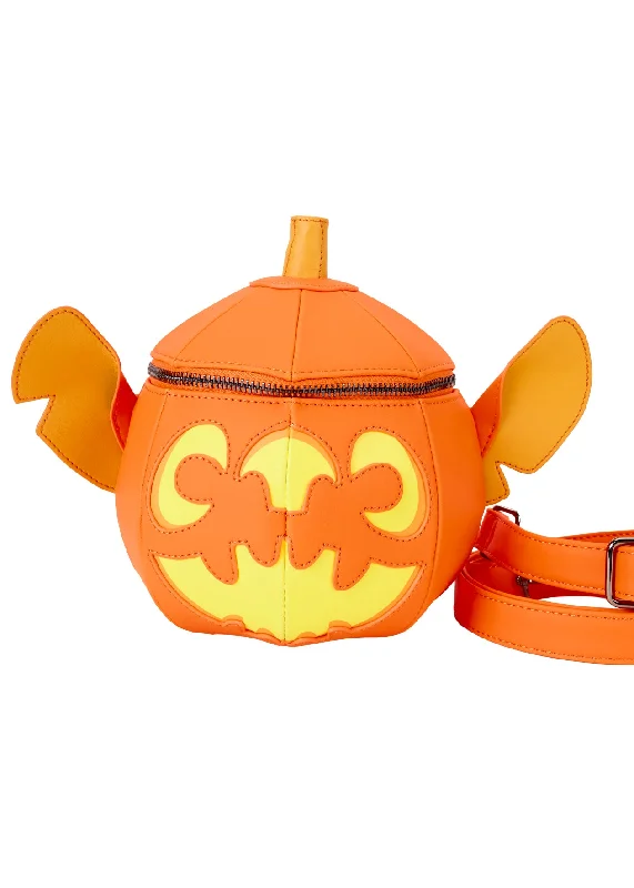 Wooden-Handle Tote Bags for Natural Touch-Disney Stitch Figural Pumpkin Crossbody Bag