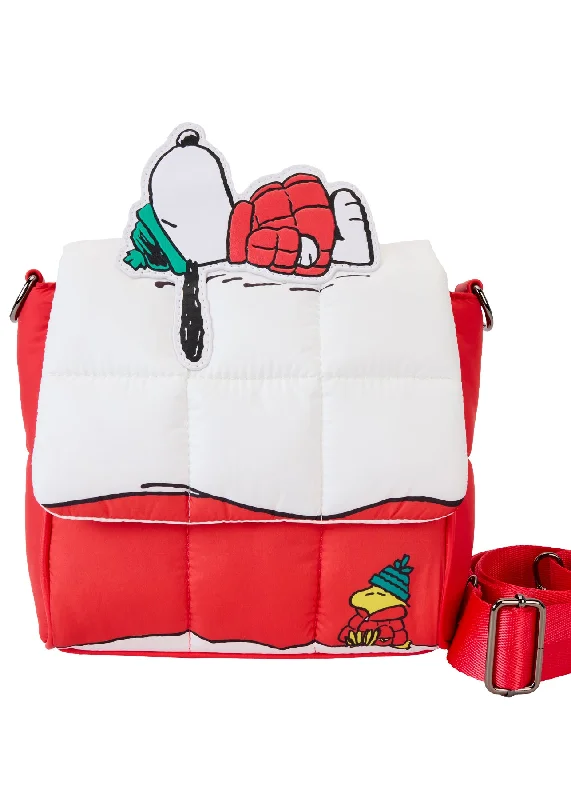 Heavy-Duty Tote Bags for Tough Jobs-Peanuts Snoopy Snow Day House Crossbody Bag