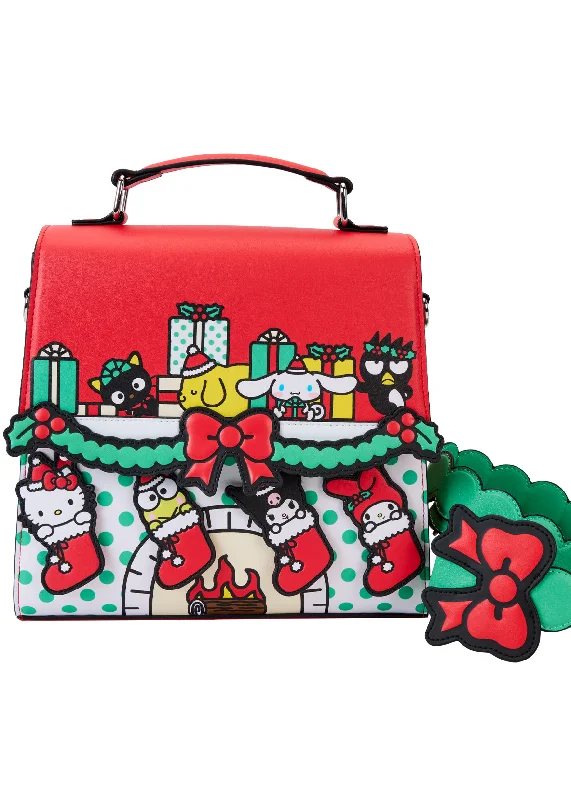 Fringed Tote Bags for Bohemian Flair-Sanrio Hello Kitty & Friends Holiday Fire Place Crossbody Bag