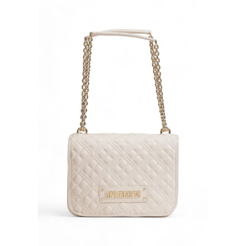 Studded Tote Bags for Edgy Style-Love Moschino Beige Polyethylene Handbag