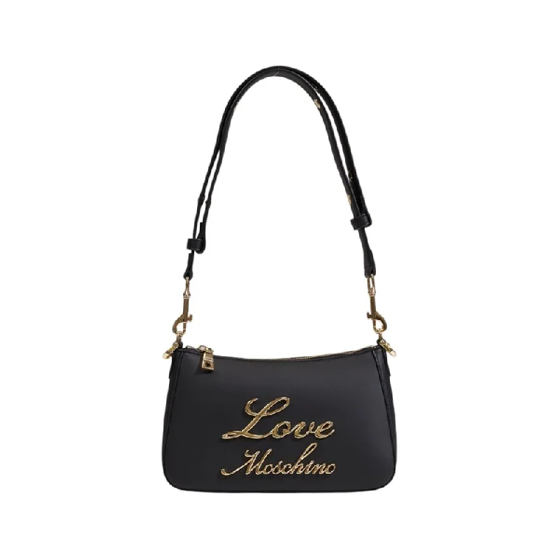 Printed Tote Bags with Fashion Prints-Love Moschino Black Polyethylene Handbag