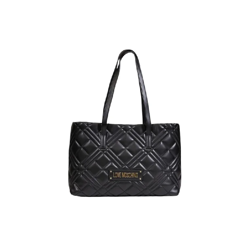 Platinum-Handle Tote Bags for Prestigious-Love Moschino Black Polyethylene Handbag