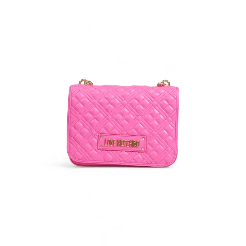 Chain-Handle Tote Bags for Glamorous-Love Moschino Pink Polyethylene Handbag