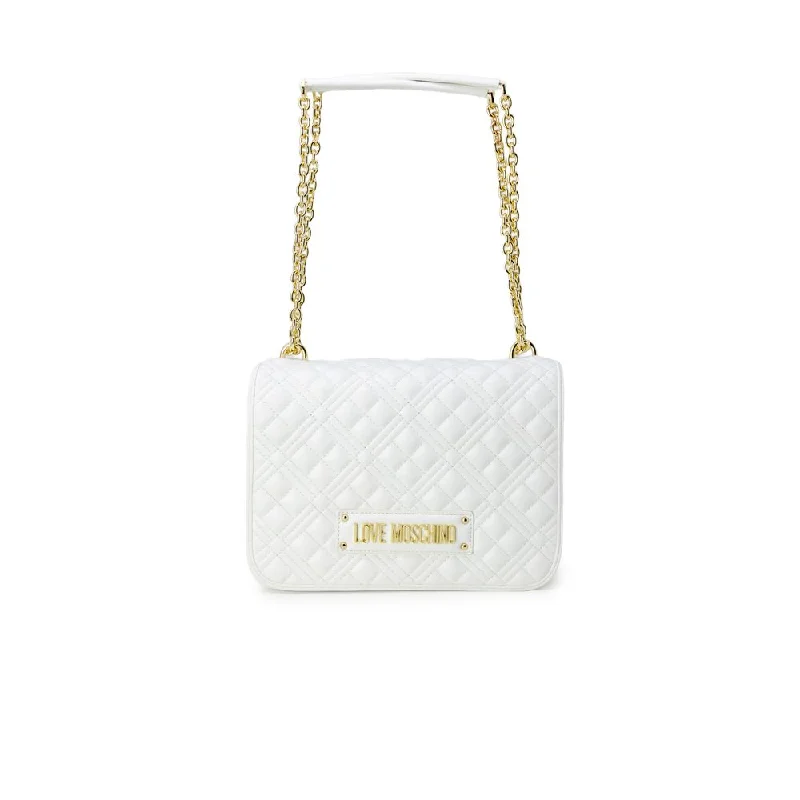 Glossy-Finish Tote Bags for Shiny Appeal-Love Moschino White Polyethylene Handbag