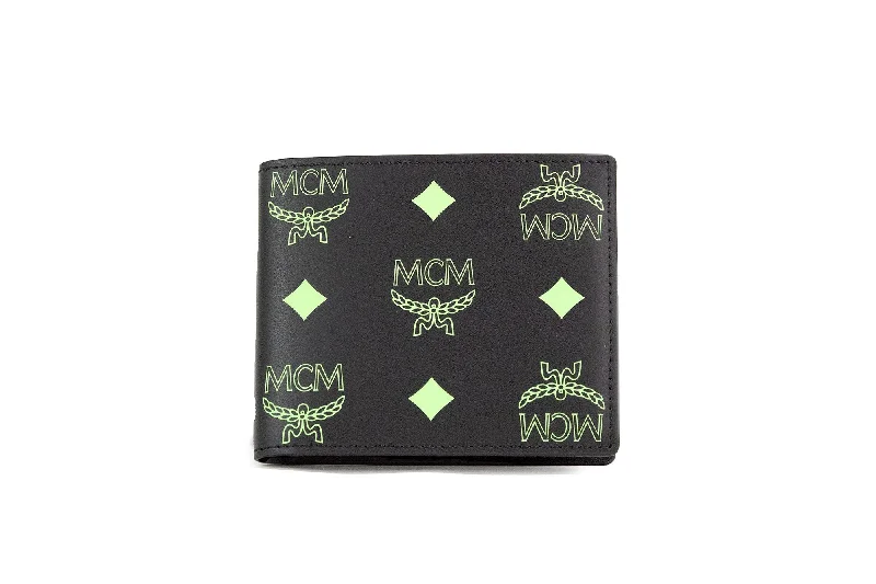 Heatproof Tote Bags for Protection-MCM Small Black Summer Green Smooth Visetos Monogram Logo Leather Bifold Wallet