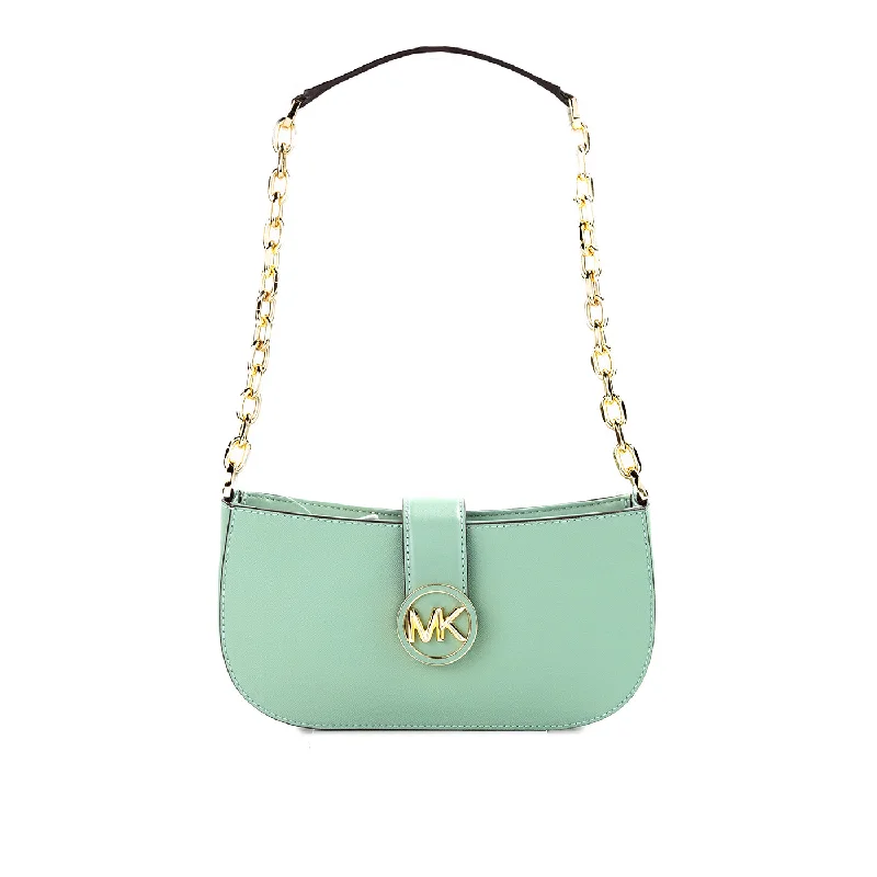 Canvas Tote Bags for School Days-Michael Kors Carmen Small Sea Green Leather Pouchette Shoulder Crossbody Purse